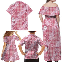 Pink Palaka Hawaii Cowboy Christmas Family Matching Off Shoulder Maxi Dress and Hawaiian Shirt Paniolo Mix Maile Lei LT7 - Polynesian Pride
