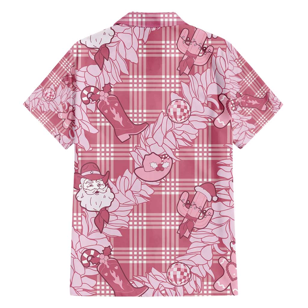 Pink Palaka Hawaii Cowboy Christmas Family Matching Off Shoulder Short Dress and Hawaiian Shirt Paniolo Mix Maile Lei LT7 - Polynesian Pride