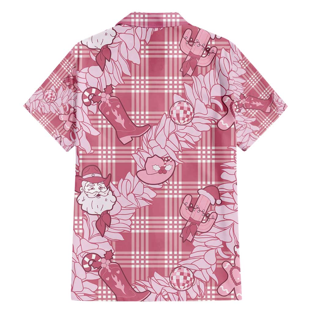 Pink Palaka Hawaii Cowboy Christmas Family Matching Short Sleeve Bodycon Dress and Hawaiian Shirt Paniolo Mix Maile Lei LT7 - Polynesian Pride