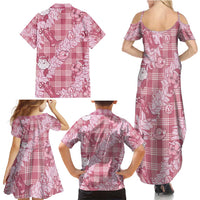 Pink Palaka Hawaii Cowboy Christmas Family Matching Summer Maxi Dress and Hawaiian Shirt Paniolo Mix Maile Lei LT7 - Polynesian Pride