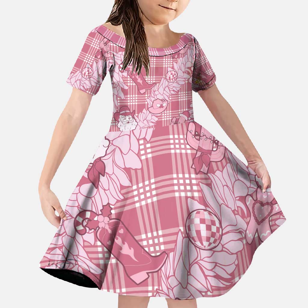 Pink Palaka Hawaii Cowboy Christmas Family Matching Tank Maxi Dress and Hawaiian Shirt Paniolo Mix Maile Lei LT7 Daughter's Dress Pink - Polynesian Pride