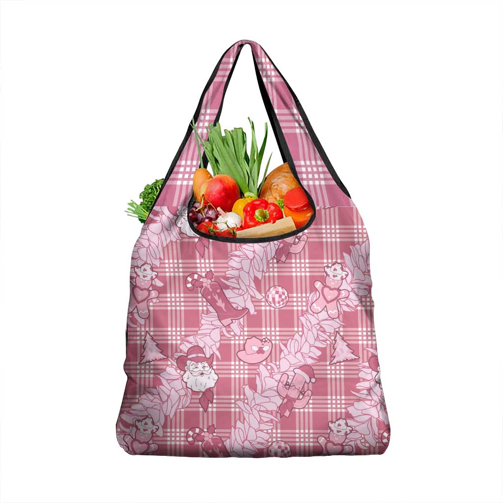 Pink Palaka Hawaii Cowboy Christmas Grocery Bag Paniolo Mix Maile Lei LT7 1-pack One Size Pink - Polynesian Pride