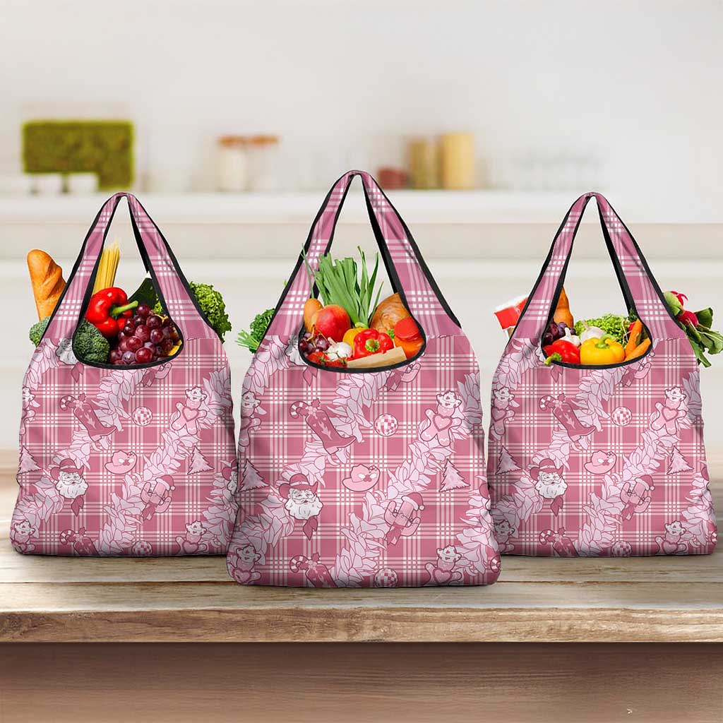 Pink Palaka Hawaii Cowboy Christmas Grocery Bag Paniolo Mix Maile Lei LT7 3-pack One Size Pink - Polynesian Pride