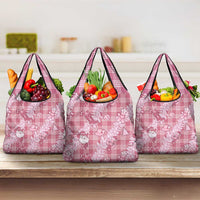 Pink Palaka Hawaii Cowboy Christmas Grocery Bag Paniolo Mix Maile Lei LT7 3-pack One Size Pink - Polynesian Pride