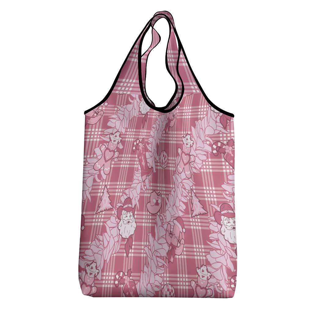 Pink Palaka Hawaii Cowboy Christmas Grocery Bag Paniolo Mix Maile Lei LT7 - Polynesian Pride