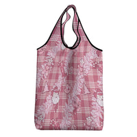 Pink Palaka Hawaii Cowboy Christmas Grocery Bag Paniolo Mix Maile Lei LT7 - Polynesian Pride
