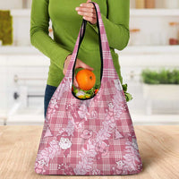 Pink Palaka Hawaii Cowboy Christmas Grocery Bag Paniolo Mix Maile Lei LT7 - Polynesian Pride