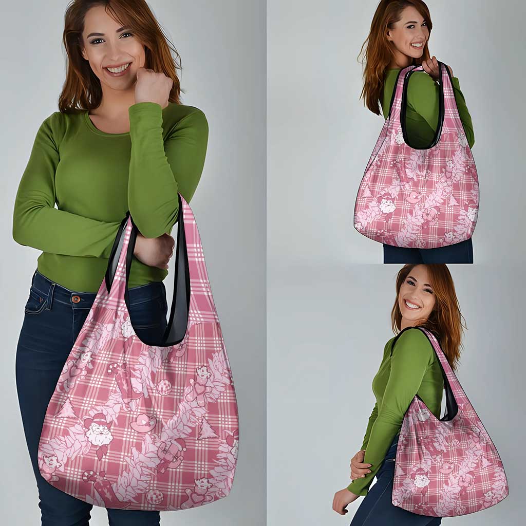Pink Palaka Hawaii Cowboy Christmas Grocery Bag Paniolo Mix Maile Lei LT7 - Polynesian Pride