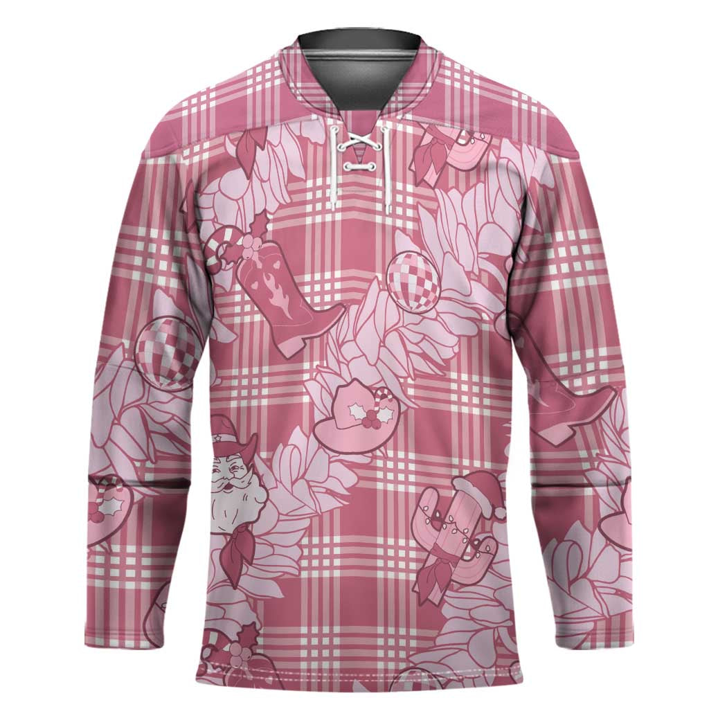 Pink Palaka Hawaii Cowboy Christmas Hockey Jersey Paniolo Mix Maile Lei - Polynesian Pride