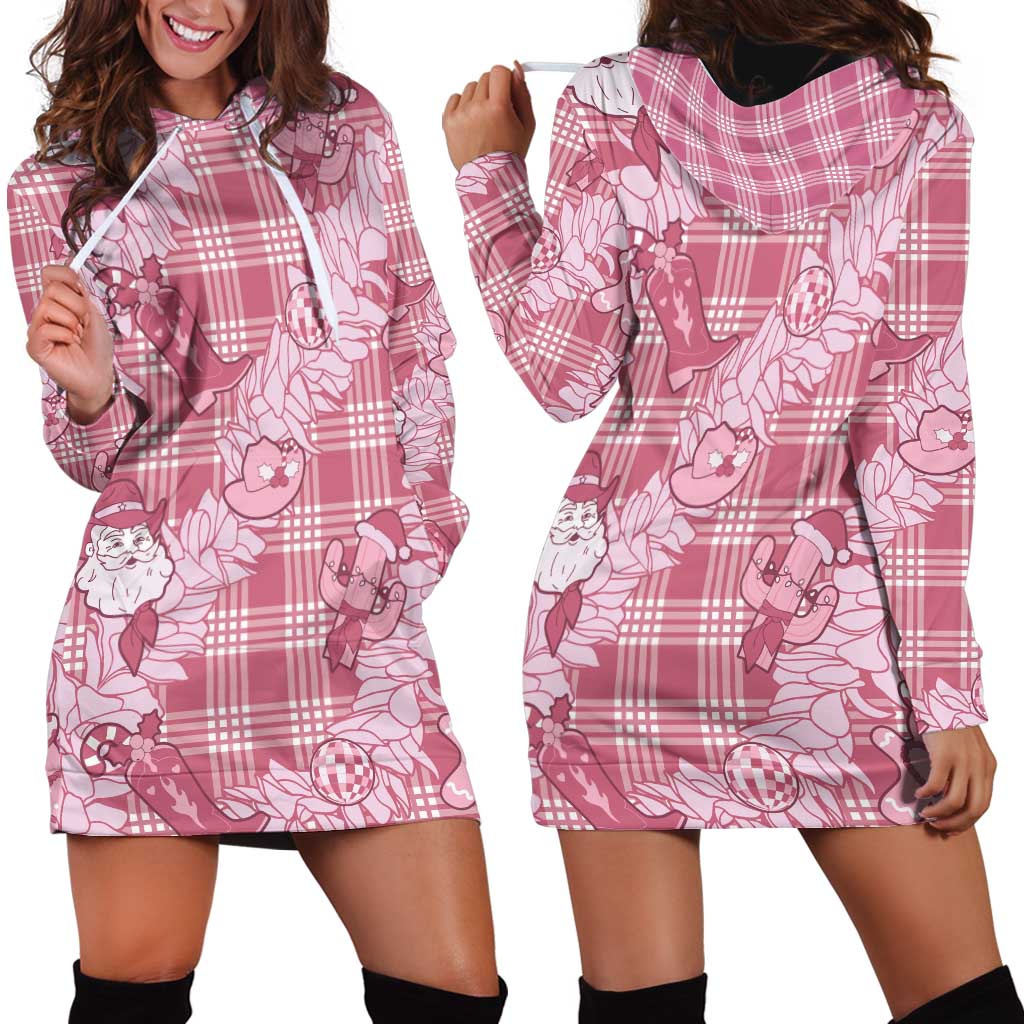 Pink Palaka Hawaii Cowboy Christmas Hoodie Dress Paniolo Mix Maile Lei LT7 - Polynesian Pride