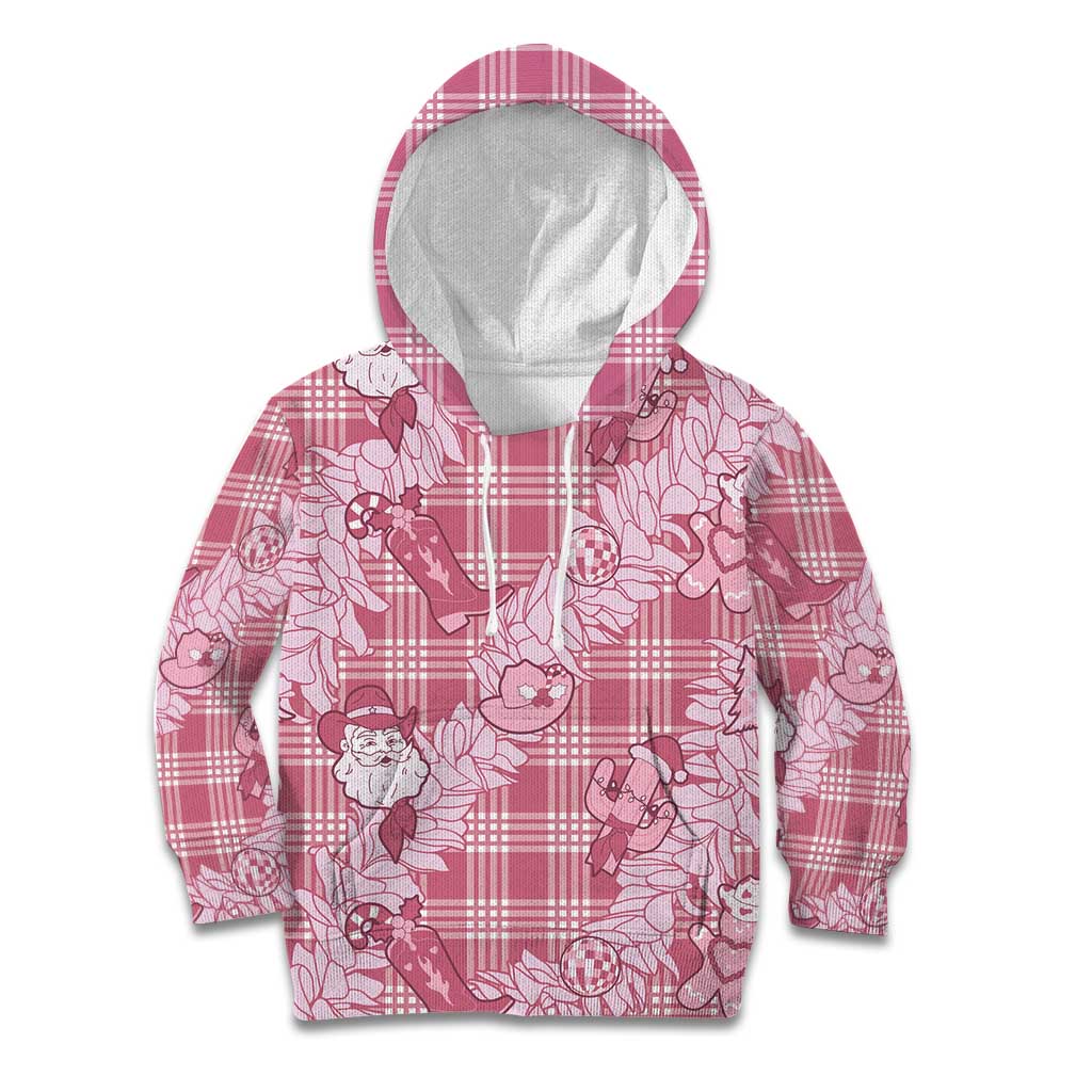 Pink Palaka Hawaii Cowboy Christmas Kid Hoodie Paniolo Mix Maile Lei - Polynesian Pride