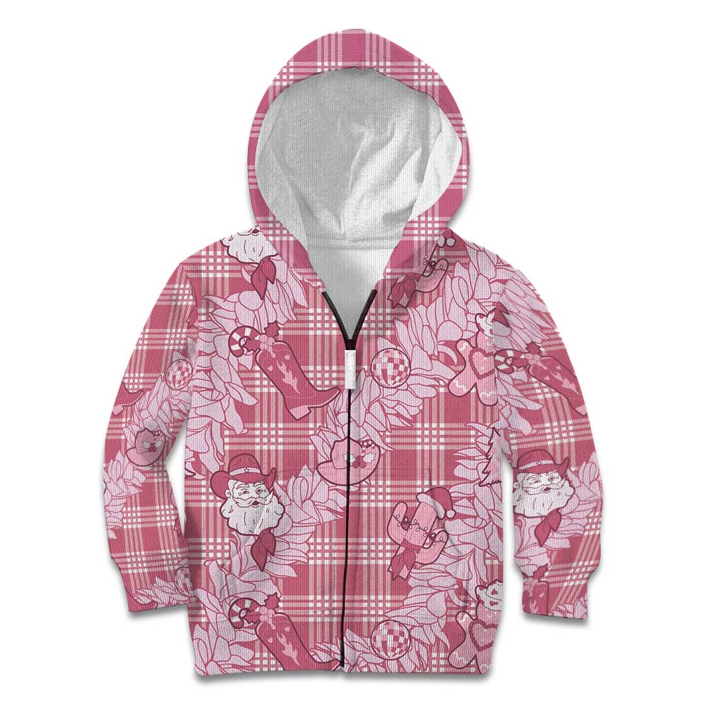 Pink Palaka Hawaii Cowboy Christmas Kid Hoodie Paniolo Mix Maile Lei - Polynesian Pride
