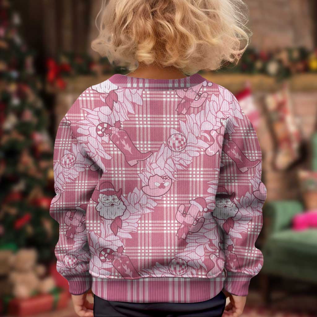 Pink Palaka Hawaii Cowboy Christmas Kid Ugly Christmas Sweater Paniolo Mix Maile Lei - Polynesian Pride