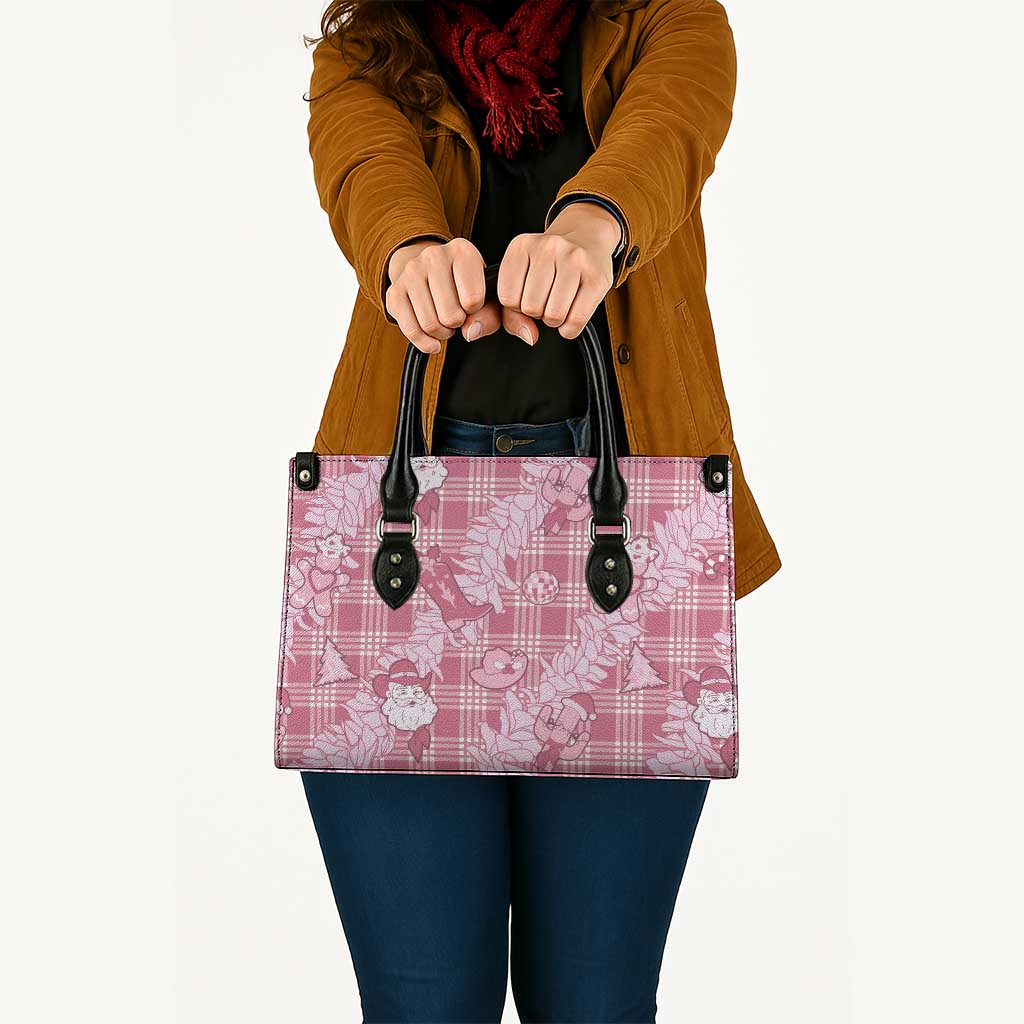 Pink Palaka Hawaii Cowboy Christmas Leather Bag Paniolo Mix Maile Lei - Polynesian Pride
