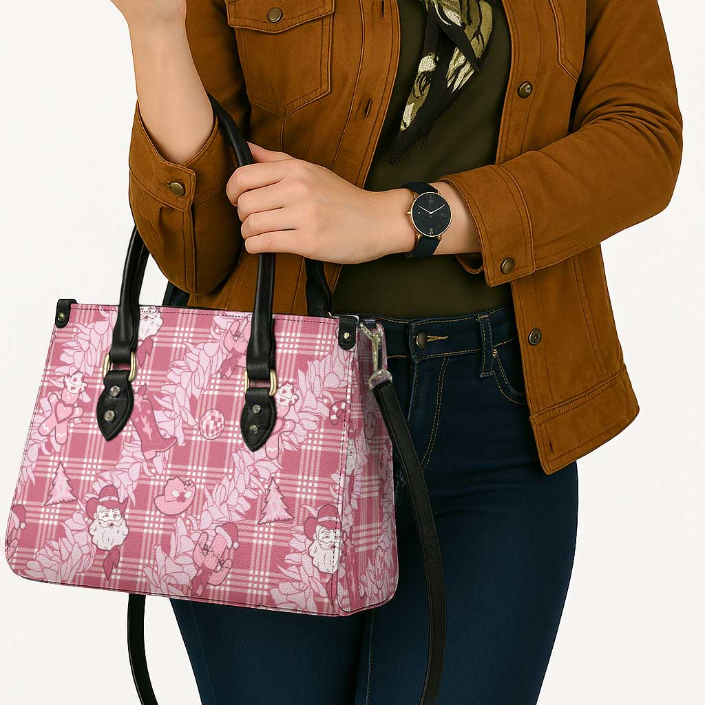 Pink Palaka Hawaii Cowboy Christmas Leather Bag Paniolo Mix Maile Lei - Polynesian Pride