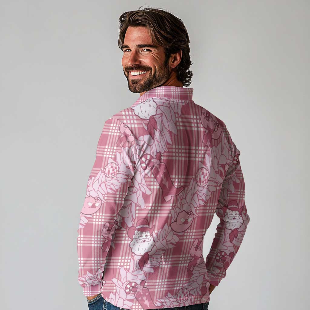 Pink Palaka Hawaii Cowboy Christmas Long Sleeve Polo Shirt Paniolo Mix Maile Lei LT7 - Polynesian Pride