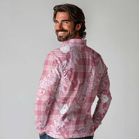 Pink Palaka Hawaii Cowboy Christmas Long Sleeve Polo Shirt Paniolo Mix Maile Lei LT7 - Polynesian Pride