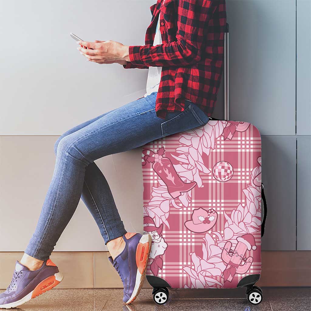 Pink Palaka Hawaii Cowboy Christmas Luggage Cover Paniolo Mix Maile Lei - Polynesian Pride