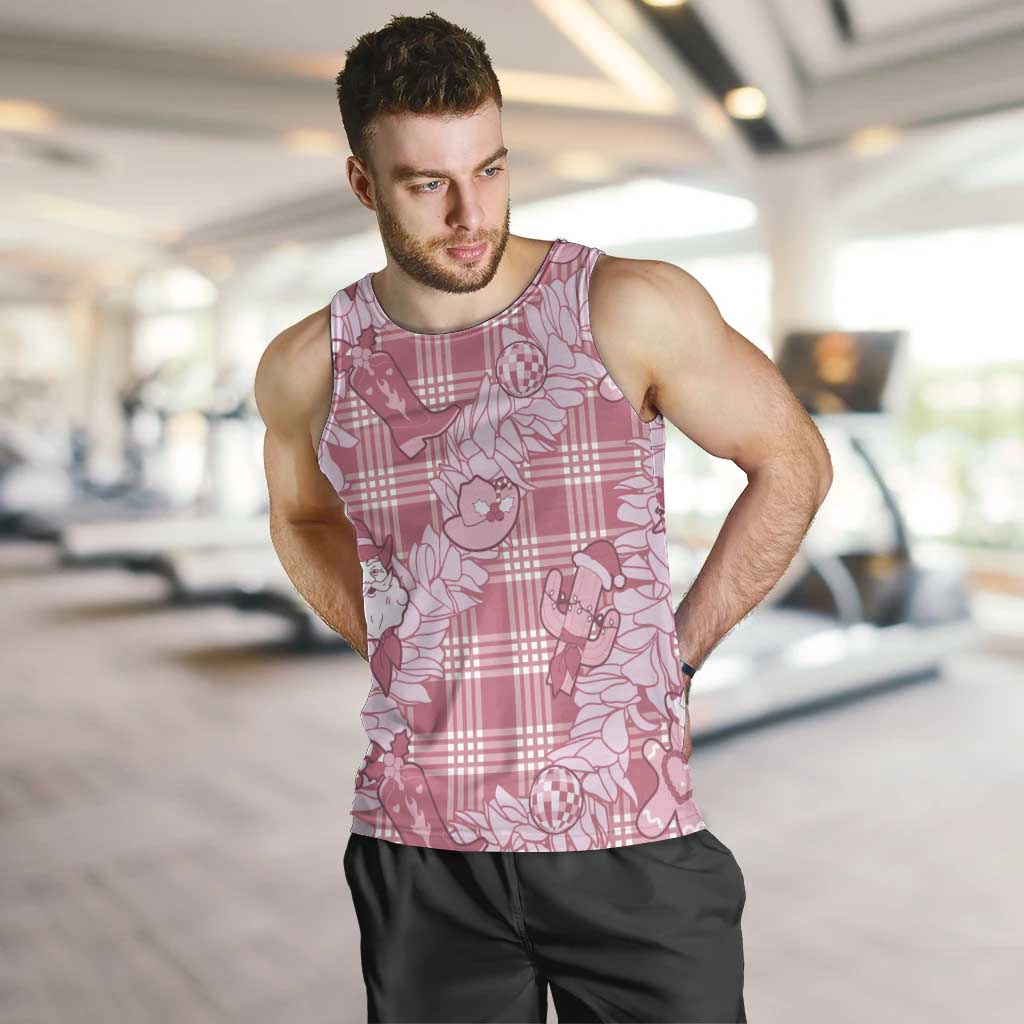 Pink Palaka Hawaii Cowboy Christmas Men Tank Top Paniolo Mix Maile Lei - Polynesian Pride