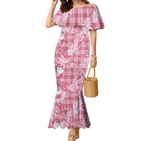 Pink Palaka Hawaii Cowboy Christmas Mermaid Dress Paniolo Mix Maile Lei LT7 Women Pink - Polynesian Pride