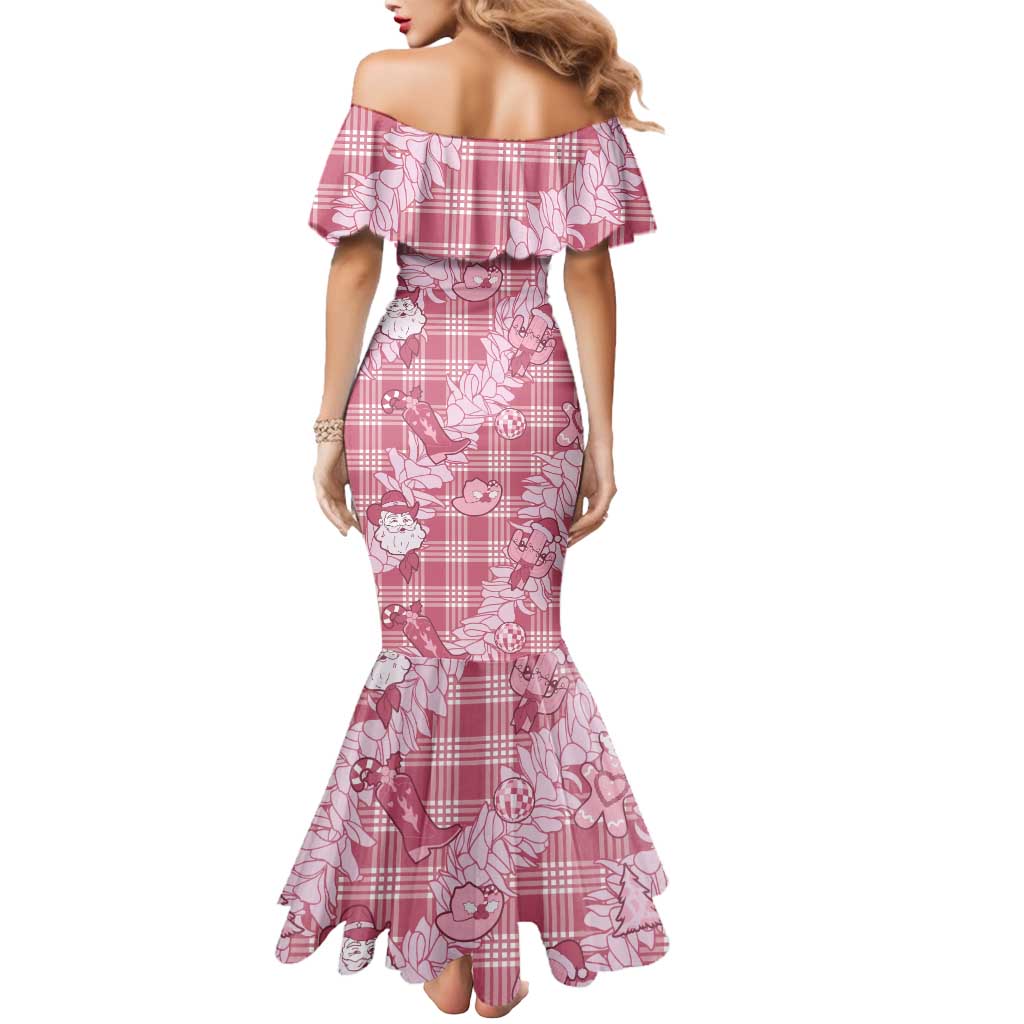 Pink Palaka Hawaii Cowboy Christmas Mermaid Dress Paniolo Mix Maile Lei LT7 - Polynesian Pride