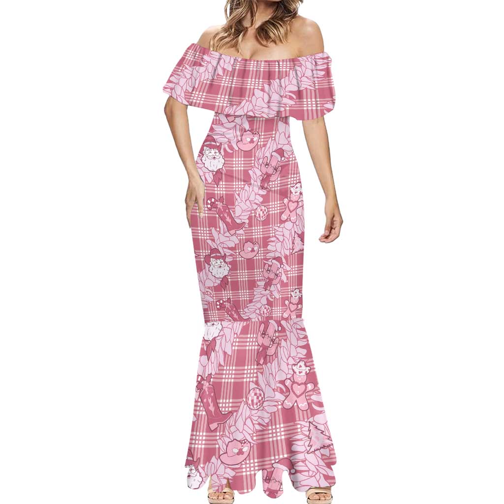 Pink Palaka Hawaii Cowboy Christmas Mermaid Dress Paniolo Mix Maile Lei LT7 - Polynesian Pride
