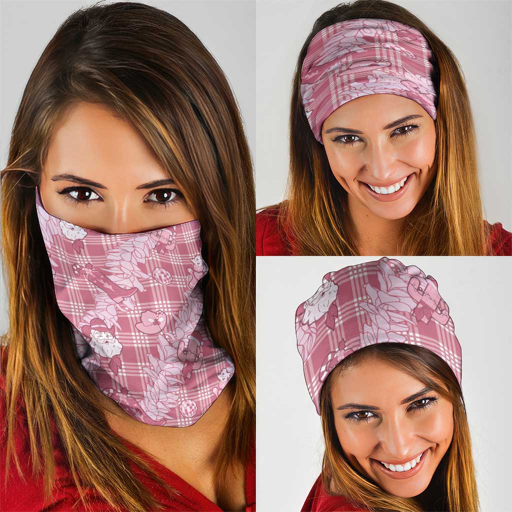 Pink Palaka Hawaii Cowboy Christmas Neck Gaiter Paniolo Mix Maile Lei LT7 - Polynesian Pride