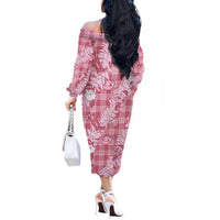 Pink Palaka Hawaii Cowboy Christmas Off The Shoulder Long Sleeve Dress Paniolo Mix Maile Lei LT7 - Polynesian Pride