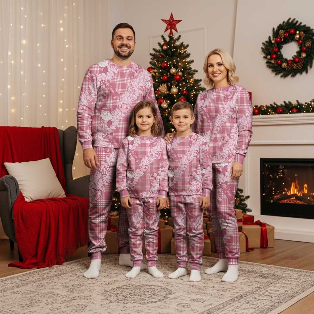 Pink Palaka Hawaii Cowboy Christmas Pajama Set Paniolo Mix Maile Lei - Polynesian Pride