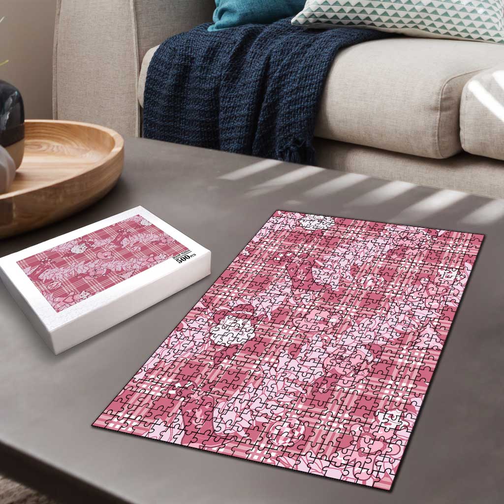 Pink Palaka Hawaii Cowboy Christmas Puzzle Paniolo Mix Maile Lei - Polynesian Pride