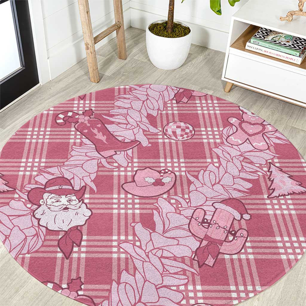 Pink Palaka Hawaii Cowboy Christmas Round Carpet Paniolo Mix Maile Lei LT7 Pink - Polynesian Pride