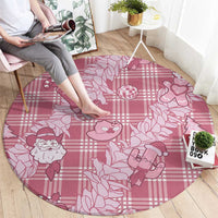 Pink Palaka Hawaii Cowboy Christmas Round Carpet Paniolo Mix Maile Lei LT7 - Polynesian Pride