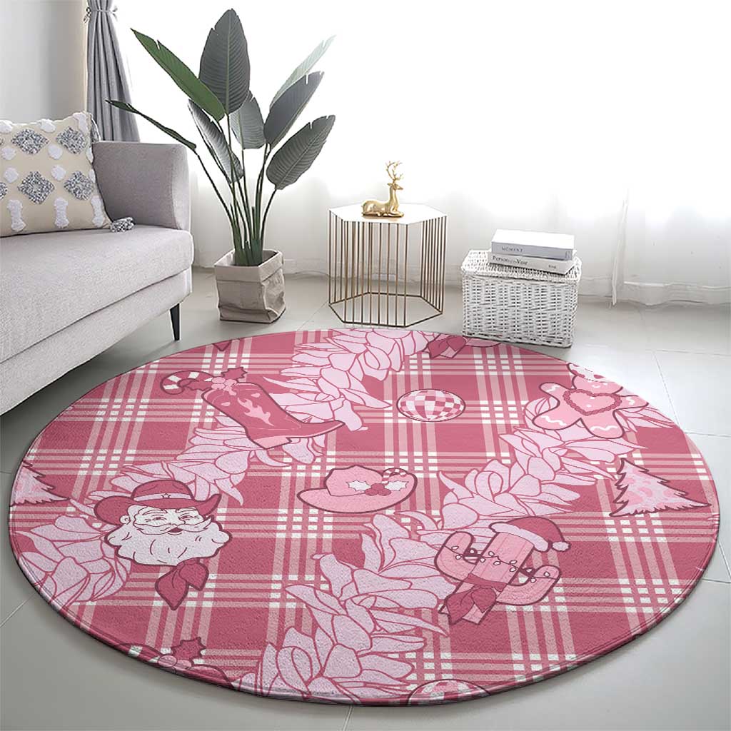 Pink Palaka Hawaii Cowboy Christmas Round Carpet Paniolo Mix Maile Lei LT7 - Polynesian Pride