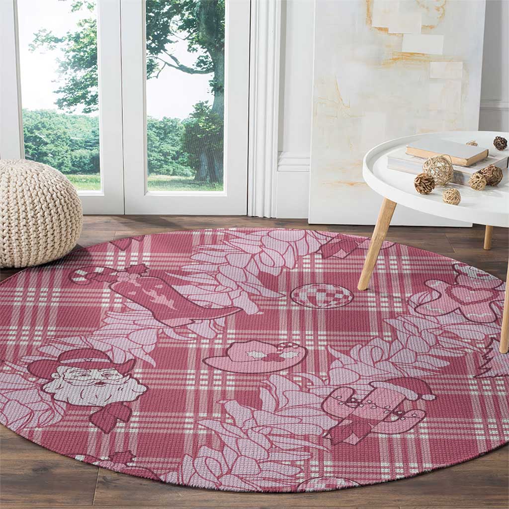 Pink Palaka Hawaii Cowboy Christmas Round Carpet Paniolo Mix Maile Lei LT7 - Polynesian Pride