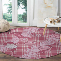 Pink Palaka Hawaii Cowboy Christmas Round Carpet Paniolo Mix Maile Lei LT7 - Polynesian Pride