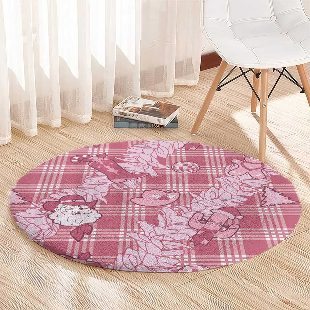 Pink Palaka Hawaii Cowboy Christmas Round Carpet Paniolo Mix Maile Lei LT7 - Polynesian Pride