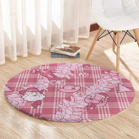 Pink Palaka Hawaii Cowboy Christmas Round Carpet Paniolo Mix Maile Lei LT7 - Polynesian Pride