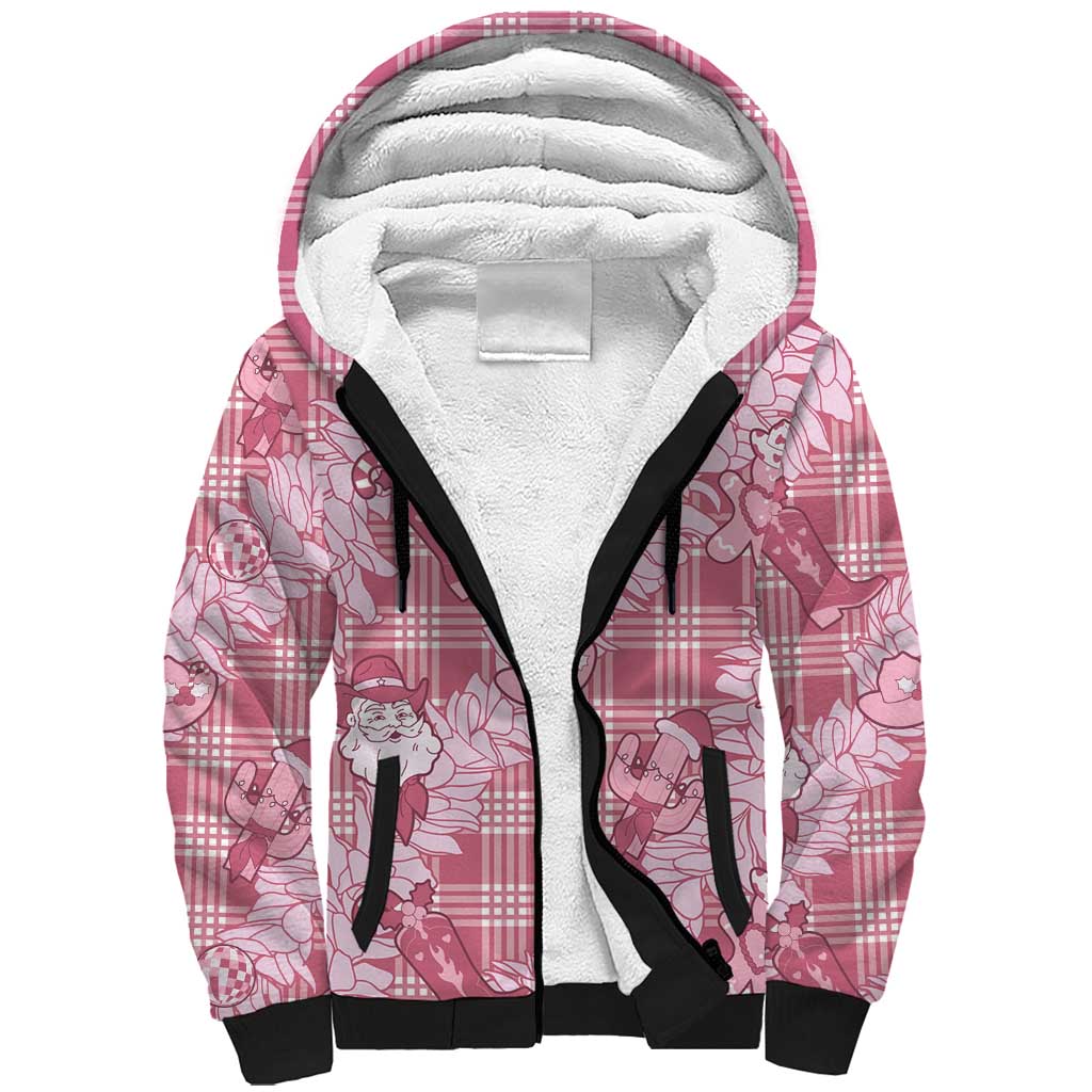 Pink Palaka Hawaii Cowboy Christmas Sherpa Hoodie Paniolo Mix Maile Lei LT7 Unisex Pink - Polynesian Pride