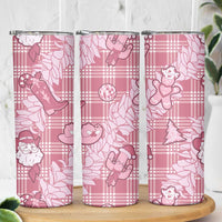 Pink Palaka Hawaii Cowboy Christmas Skinny Tumbler Paniolo Mix Maile Lei LT7 - Polynesian Pride