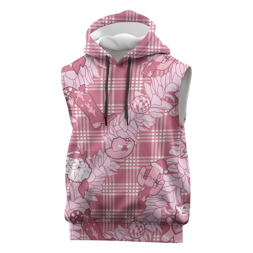 Pink Palaka Hawaii Cowboy Christmas Sleeveless Hoodie Paniolo Mix Maile Lei LT7 Pink - Polynesian Pride