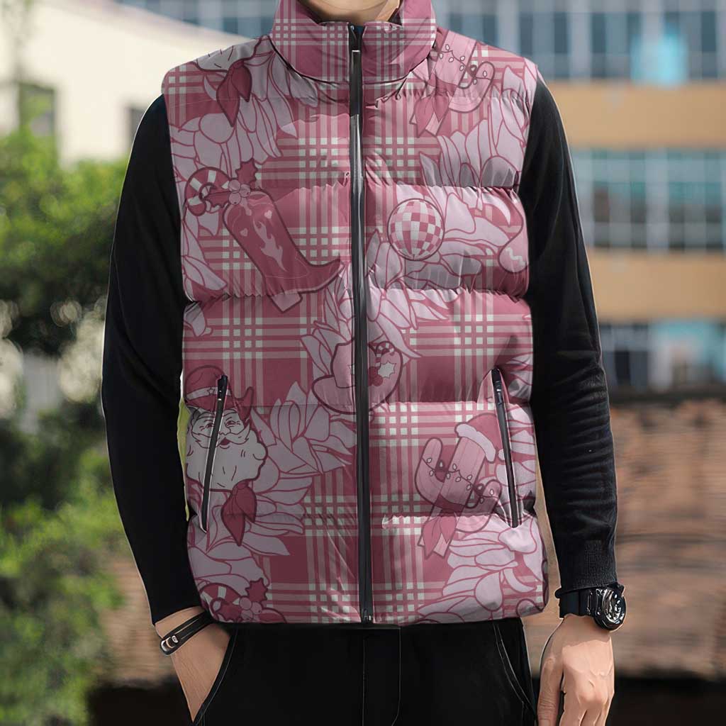 Pink Palaka Hawaii Cowboy Christmas Sleeveless Puffer Jacket Paniolo Mix Maile Lei - Polynesian Pride