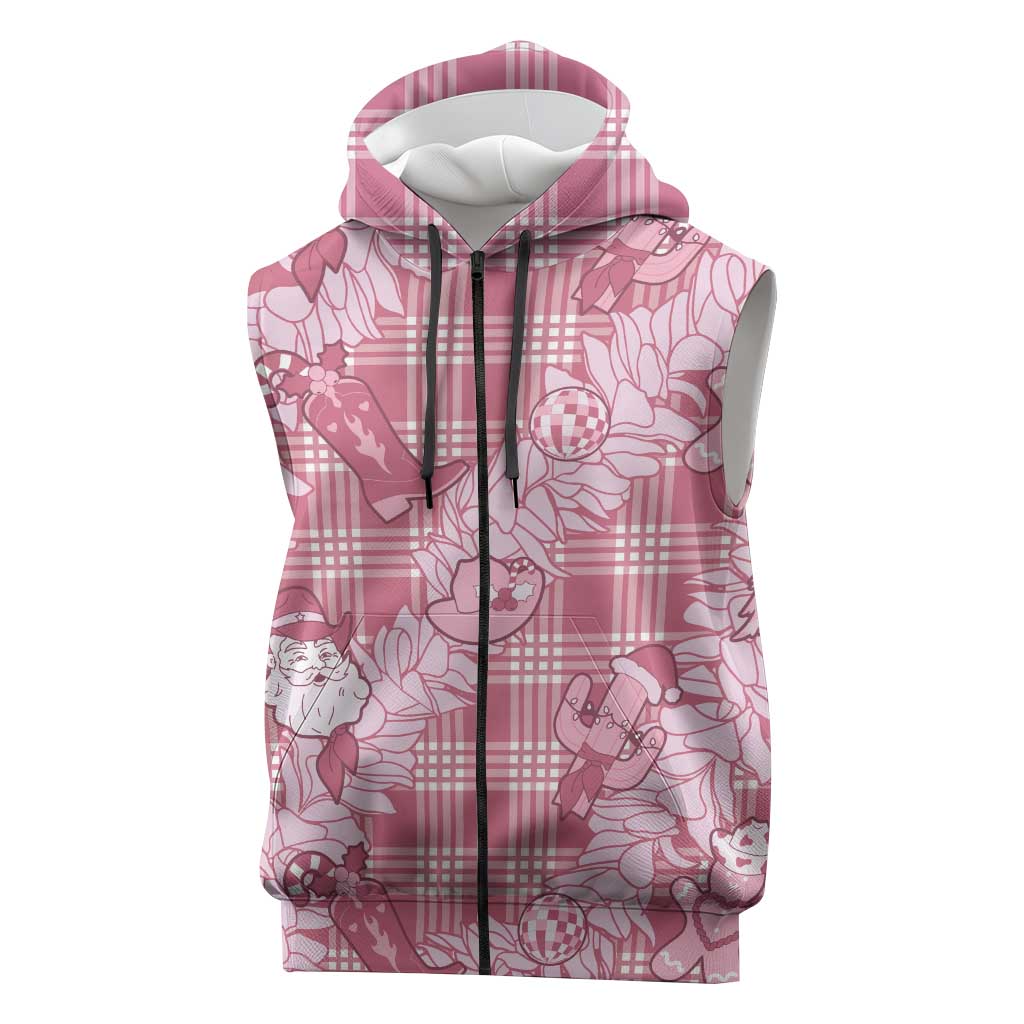Pink Palaka Hawaii Cowboy Christmas Sleeveless Zip Hoodie Paniolo Mix Maile Lei LT7 Pink - Polynesian Pride
