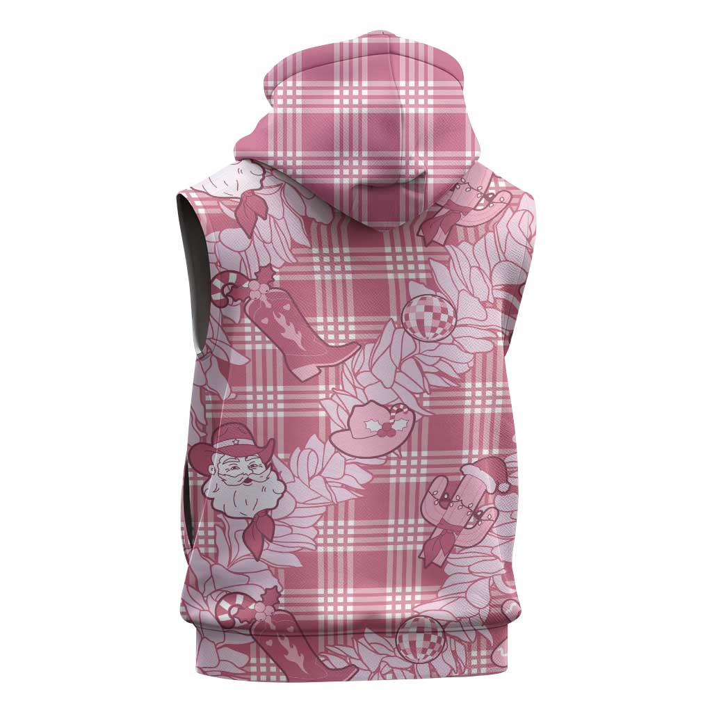 Pink Palaka Hawaii Cowboy Christmas Sleeveless Zip Hoodie Paniolo Mix Maile Lei LT7 - Polynesian Pride