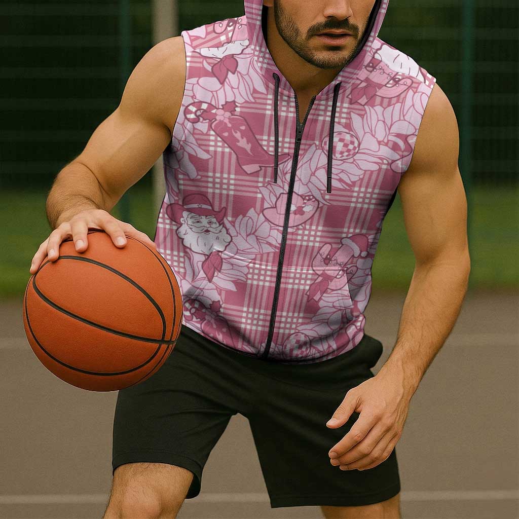 Pink Palaka Hawaii Cowboy Christmas Sleeveless Zip Hoodie Paniolo Mix Maile Lei LT7 - Polynesian Pride
