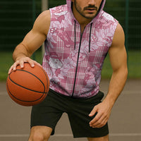 Pink Palaka Hawaii Cowboy Christmas Sleeveless Zip Hoodie Paniolo Mix Maile Lei LT7 - Polynesian Pride