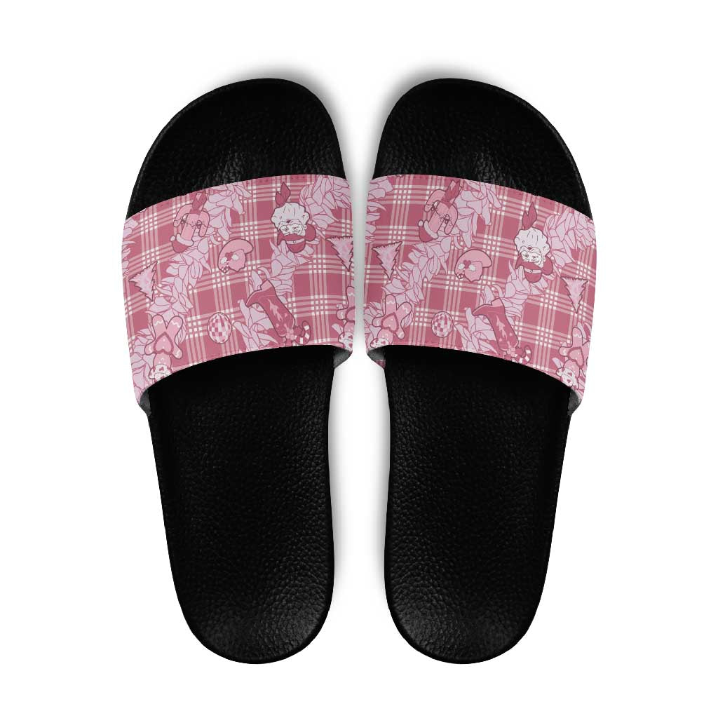 Pink Palaka Hawaii Cowboy Christmas Slide Sandals Paniolo Mix Maile Lei - Polynesian Pride