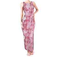 Pink Palaka Hawaii Cowboy Christmas Tank Maxi Dress Paniolo Mix Maile Lei LT7 Women Pink - Polynesian Pride