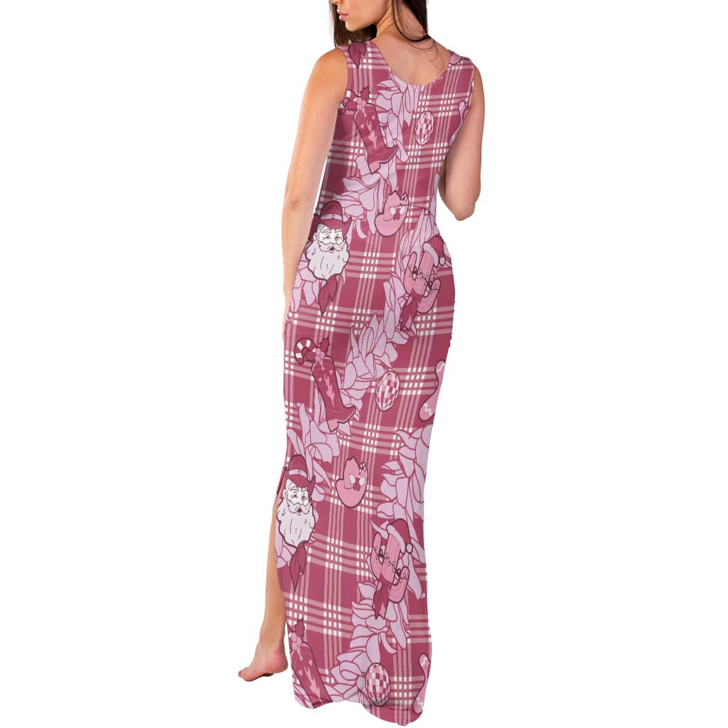 Pink Palaka Hawaii Cowboy Christmas Tank Maxi Dress Paniolo Mix Maile Lei LT7 - Polynesian Pride