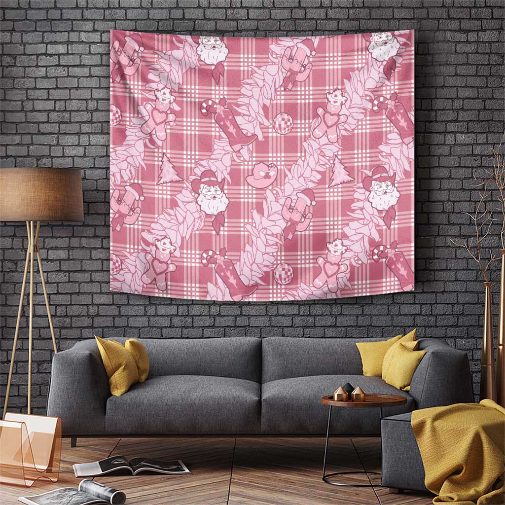 Pink Palaka Hawaii Cowboy Christmas Tapestry Paniolo Mix Maile Lei - Polynesian Pride
