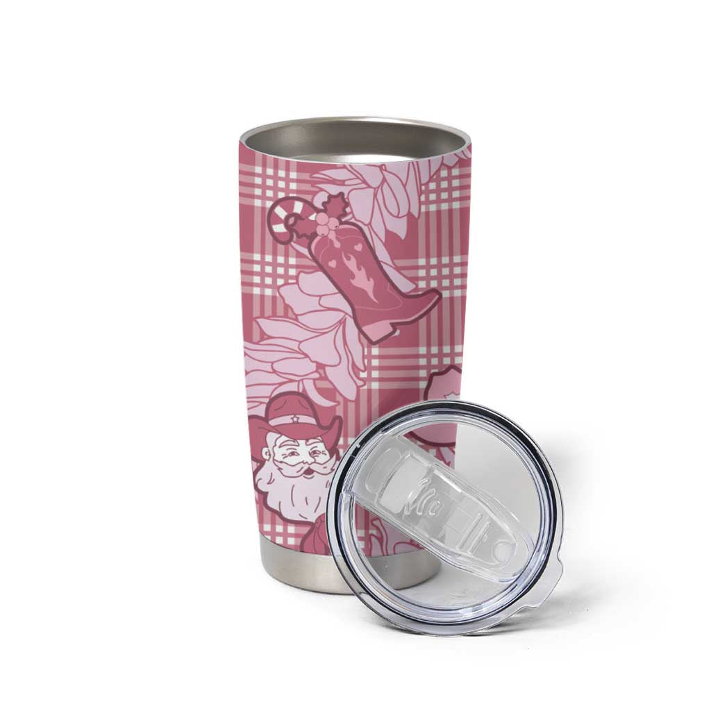 Pink Palaka Hawaii Cowboy Christmas Tumbler Cup Paniolo Mix Maile Lei - Polynesian Pride